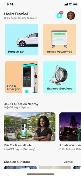 The JéGO X app home screen shown on a phone